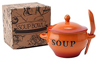 CGB Giftware Orange Soup Bowl and Spoon Set in Gift Box | Country Farmhouse Chic | Capacity 350ml | JK778ORANGE