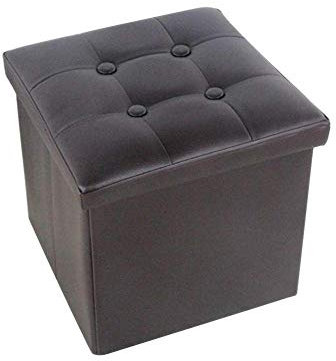 MFLASMF Faltbarer Aufbewahrungshocker, Kunstleder Fußhocker Würfel Fußhocker Hocker Fußstütze Gesteppte Box mit Deckel für Wohnzimmer-braun