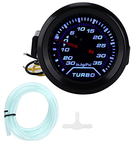 aqxreight Jauge Turbo Boost, Jauge de Pression Turbo Boost 12V 52mm 35PSI Affichage Numérique Bleu Rouge LED Universel pour Voiture
