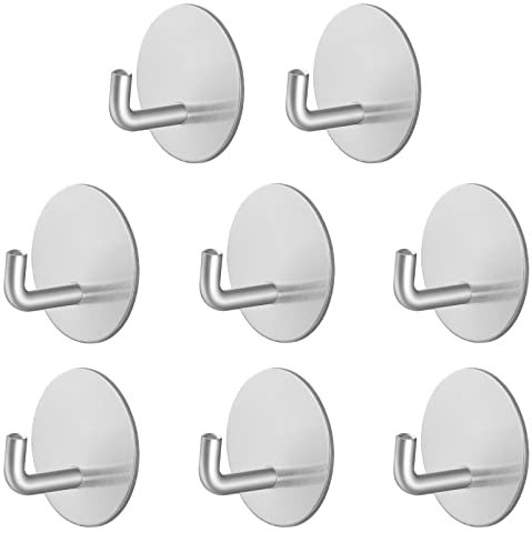 RouMio Haken Selbstklebend, 8 Stück Handtuchhaken Ohne Bohren, Ideal für Büro Badezimmer Toilette Küche. (8 Stück Silber Rund)