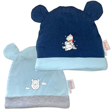 Disney Mickey Maus, Winnie Puuh Mützen Jungen / 2 er Pack - 2 Motive (DE/NL/SE/PL, Alter, 6 Monate, 12 Monate, blau, grau)