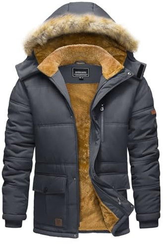 TACVASEN Vestes pour Hommes Winter Casual Jacket Warm Jacket Pike Coupe - vent Camping Vestes de Pêche Gris Foncé,XXL