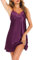 Wikoan Chemise de Nuit Femme Satin Nuisette Sexy Sensuelle Chemise Dentelle Col V Lingerie Robe De Nuit Babydoll Violet XL