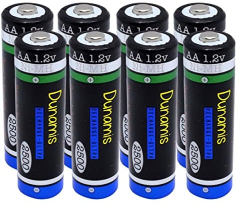 8pk Dunamis 1.2v AA 2500mAh NiMH Rechargeable Batteries - HIGH POWER Suitable for Digital Cameras, Bluetooth Headsets, XBOX Controllers & High Drain Devices etc...(AA 2500mAh, 8 Pack)