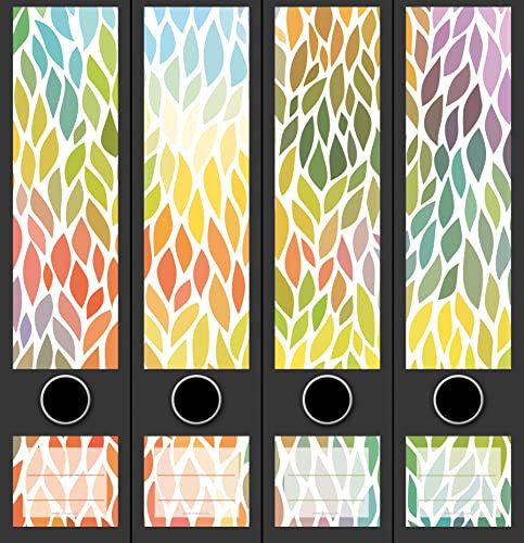 4er Set breite Ordnerrücken Colorful leaves Color Pattern buntes Leben File Art Ordner Etiketten Deko 2206, AJ2201
