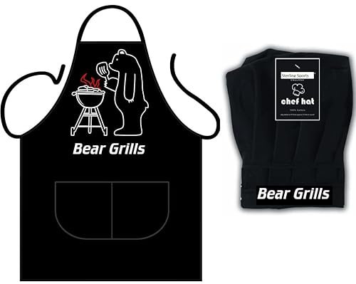 Skylineuk Funny Bear Grills Aprons, | Valentines Printed Aprons for the Avid Chef In Your Family | Cooking BBQ Party | Best Gifts for Father, Boyfriend, Brother, Husband | Adult Apron Bear Grills