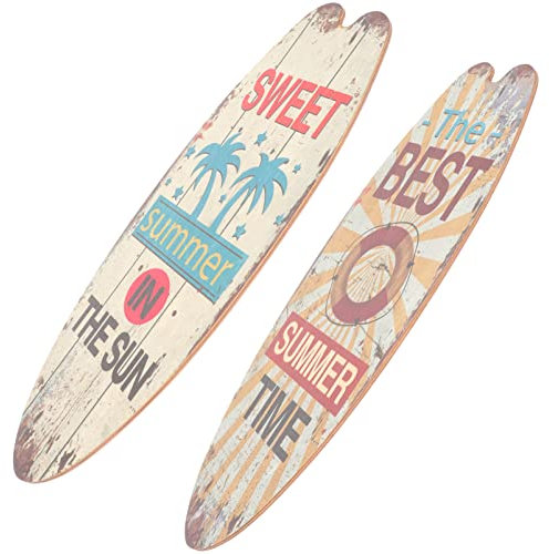 HOMSFOU 2 X Surfbrett- Schild aus Holz Nautisches Surfbrett Wandkunst Sommer- Wandschild Hängender Anhänger Küstentropisch Tiki- Bar Pub Club Wanddekoration