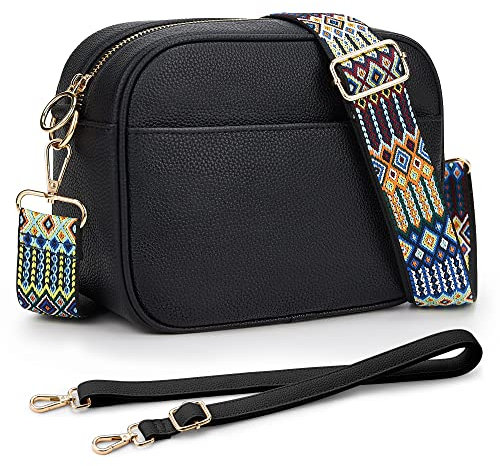KALIDI Damen Umhängetasche, stylisch Veganem Leder Breiter Gurt Crossbody Schultertasch mit 2 abnehmbarem Schultergurt für tägliches Arbeiten, Einkaufen, Verabredungen, Reisen