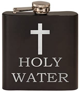 Rogue River Tactical Stainless Steel Hip Flask, 6 oz, Matte Black - Funny Holy Water Gag Joke for Him, Dad, Father, Friends