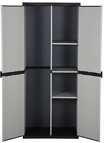 Homgoday Garten-Lagerschrank mit 3 Boden Werkzeugschrank Gartenschrank Beistellschrank Haushaltsschrank Balkonschrank Terrassenschrank Wetterfest Grau und Schwarz 68x40x168 cm