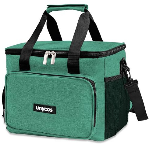 unycos - 10L Kühltasche, Lunch Bag, Thermotasche mit Folienfutter, Lunchtasche Isoliert, Regenjacke, Leichte, Einfache Reinigung, Lunchbox Tragbar, Tasche Arbeit Reisen Büro Picknick (Dunkelgrün)
