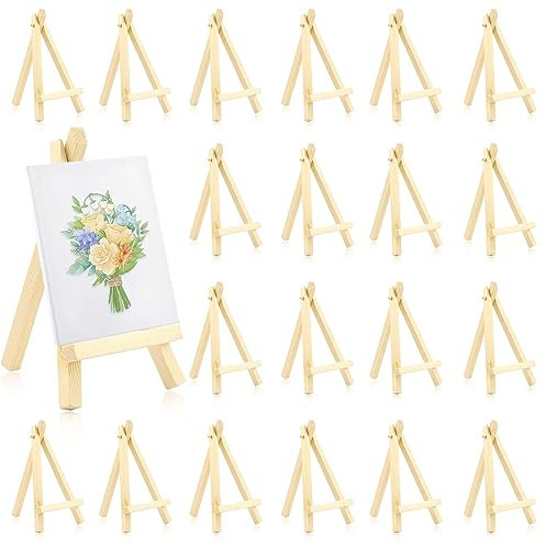 20 Stück Staffelei Mini Holz Fotohalter Staffelei Klein 15x 8 cm Kartenhalter Dreieck Staffelei Platzkartenhalter kleine Holz Tafel Display Memohalter für Hochzeit Geburtstag Taufe Party