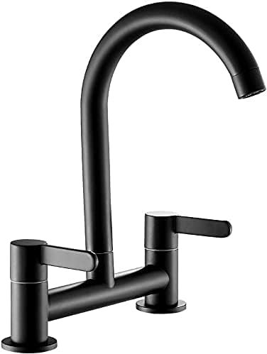 Robinet mitigeur d'évier à double levier avec bec pivotant à 360° Noir 2 trous