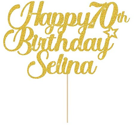 Personalised Happy Birthday Cake Topper Cake Decorations Double Sided Glitter Cake Toppers Custom Gifts for Women Men Friend with Any Age Name on 1st 10th 20th 30th 40th 50th (Gold)