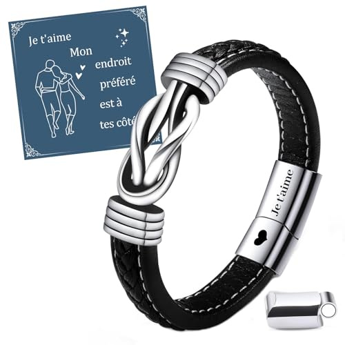 VU100 Cadeau pour Homme Bracelet Homme Cadeau Saint Valentin pour Lui Cadeau Anniversaire pour Homme Idee Cadeau Homme Original Bracelets en Cuir pour Homme Cadeau de Noël pour Petit Ami Mari Fiancé
