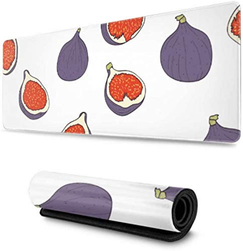 Figues et feuilles de figuier violet clair, tapis de souris, tapis de bureau, clavier d'ordinateur, tapis de souris avec base en caoutchouc antidérapant 30 x 80 cm