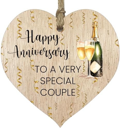 To a very special couple Hanging Wooden Heart Sign Plaque - Cute Anniversary Birthday Valentines Gifts for Girlfriend Wife Light Wood Hearts Sign, Rude Romantic I Love You Gifts for Her Him