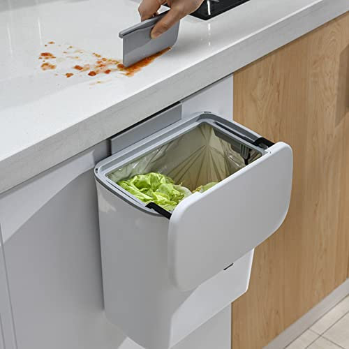 HUOLE Poubelle Suspendue Cuisine avec Couvercle, Poubelle Murale Cuisine, Poubelle Camping Car Suspendu pour Portes d'armoires Placard Salle de Bain,29.5 * 16 * 26cm (gris-1PC)
