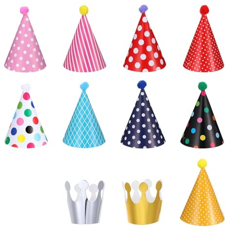 Partyhüte Geburtstag Set,11 PCS Partyhüte Kindergeburtstag Bunte Partyhüte Party Kegel Hüte Geburtstagskrone Papier Party Hüte Erwachsene Geburtstag Party Dekoration