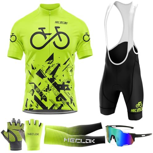 Radtrikot Set Herren Kurzarm Schnell Trocknend Atmungsaktiv Fahrradbekleidung+Fahrradtrikot Trägerhose mit Sitzpolster 9D,für MTB Rennrad Fahrrad Jersey (TYP-12,L)
