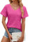 EDOTON Femmes Blouse Longues col en V T-Shirts Casual Automne Solide Couleur Creuse à Manches Bulles Tricot Lâche Chemisiers Femmes T-Shirts (S,X Rose)