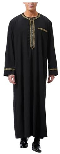 RUMAOZIA Muslimische Kleider Herren Gebetskleidung für Männer Muslim Kaftan Abaya Herren Dubai Robe Mittlerer Osten Ethnisch Kandoura Saudi Stil Dishdasha Araber Thobe Arabische Kleidung