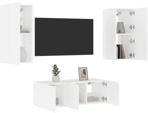 AIJUUKJP Nice Entertainment Centers & TV-Ständer, 4-teilige TV-Wohnwand mit LED, Holz, Weiß
