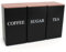 BEVKAF Tea Coffee Sugar Canisters, 1000ML 3 Piece of Metal Canister Storage Jar Container Set With Airtight Lid (Black-Rose gold)