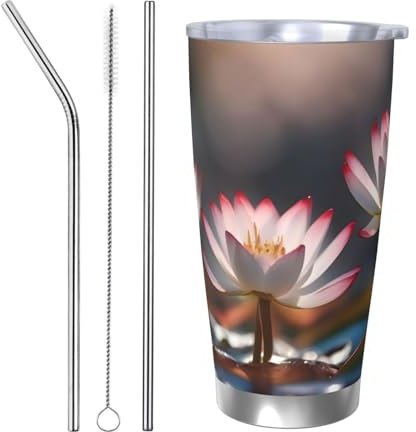 WapNo Pretty Lotus Flower Pattern 20 Oz Car Mug Stainless Steel Insulated Mug Coffee Mug Travel Mug for Office Car Use