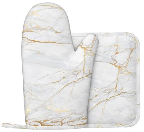 Marbre Blanc Et Or, Ensemble de Gants de Four et de Porte-casseroles, Gants de Cuisine en Silicone résistants à la Chaleur