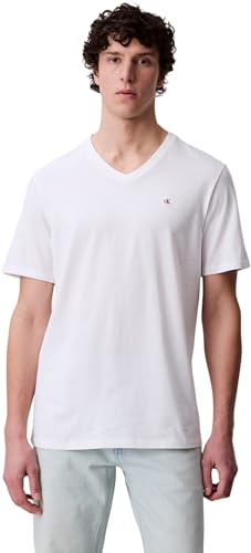 Calvin Klein Herren T-Shirt Kurzarm Smooth Solid Tee mit V-Ausschnitt, Weiß (Brilliant White), XS