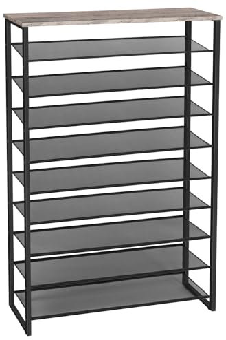 HOOBRO Schuhregal mit 10 Ebenen, 100cm Schuhschrank hoch, Schuhablage schmal, Schuhaufbewahrung, Metall, für 40-50 Paar Schuhe, Platz Sparen, für Flur, Wohnzimmer, Greige-Schwarz EBG171XJ01