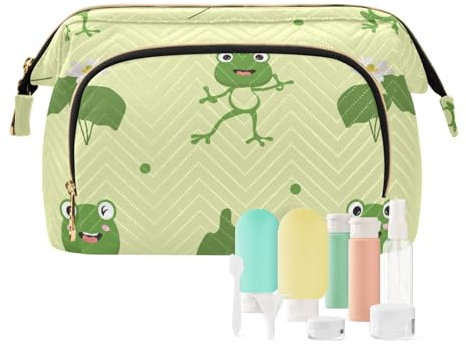 FRODOTGV Divertente trousse da viaggio con rane piatte verdi e gigli da appendere, impermeabile, per cosmetici, Gigli rane piatte verdi divertenti, 1 Size