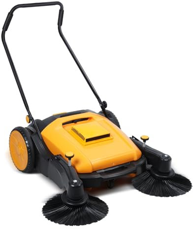 Spazzatrice manuale per pavimenti, 96,5 cm, industriale a spinta manuale con contenitore per rifiuti da 12 galloni, spazzatrice a piedi senza motore, pulisce fino a 38.000 mq all'ora, per la pulizia