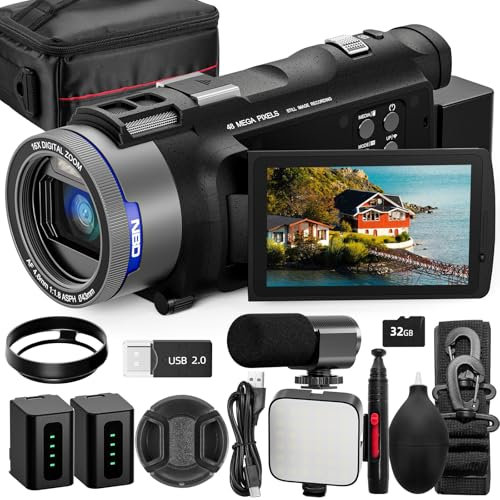 NBD Videocamera 4K 48MP F1.8 con Zoom Digitale 16x e Schermo Orientabile 270°, WiFi (32GB + Custodia) – 277g Portatile per Viaggi(Nero)
