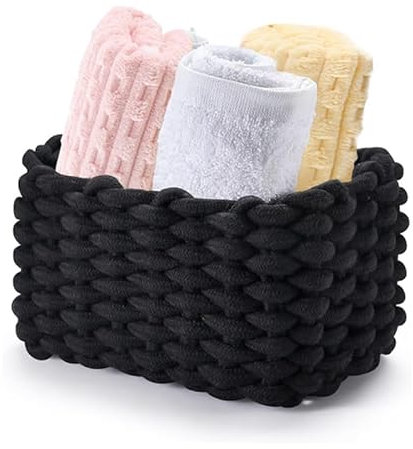 Aufbewahrungskorb, 18 * 14 * 3cm Baumwollseil Korb Geflochten, Aufbewahrungskorb Geflochten, Körbchen Aufbewahrung Für Badezimmer, Schlafzimmer, Kinderzimmer, Kleiderschrank (Schwarz)
