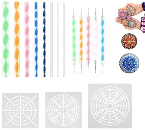Tsudoku 16 Pezzi Mandala Punteggia Gli Strumenti per Dipingere Le Rocce Mandala Stencil Kit Strumenti per Scolpire L'Argilla con Stilo Un Sfera