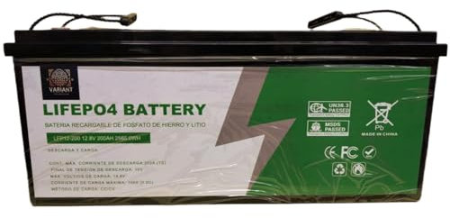 Batería Litio LiFePO4 12.8V 200Ah 2560Wh – Alta Potencia 200A, Carga Rápida 100A | BMS Integrado, Ciclo Profundo para Solar, Autocaravana y Camper