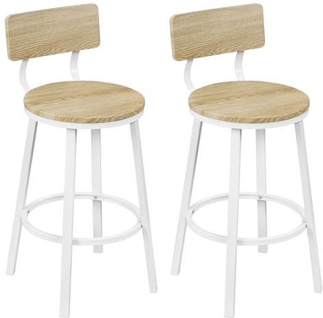 WOLTU Tabourets de Bar Lot de 2, Chaise Haute Cuisine, avec Repose-Pieds et Dossier, en Métal, Chêne Clair, BH431hei-2
