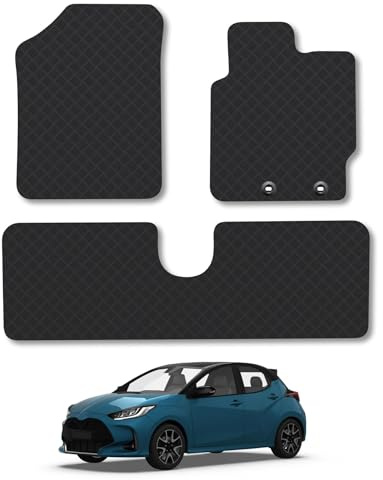 Toyota Yaris (2011-2020) Heavy Duty Thick Rubber Car Mats Accessories Tailored Fit Front Rear Set Compatible Accessory Waterproof Durable Non-Slip 5mm Full Coverage Protection with Clips