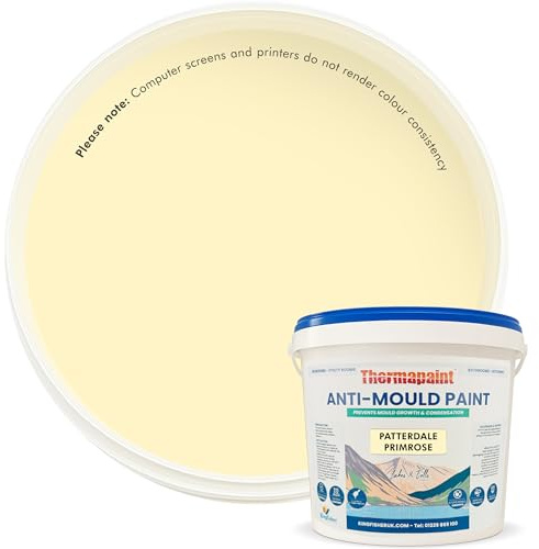 Kingfisher Thermapaint Anti Mould Emulsion Paint 5L, Patterdale Primrose | Mould and moisture resistant with active fungicide, waterproof and washable, for kitchens, bathrooms and more