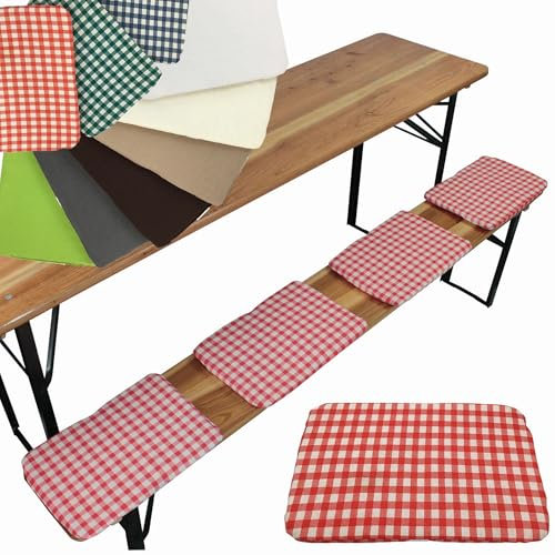 NYVI Bierbank Sitzkissen 36x25 cm NYVIGala 4er Set Rot Kariert - Komfortable Sitzpolster für Bierbänke - Bierbankkissen mit elastischer Klettband Befestigung - Polster Bierzeltgarnitur