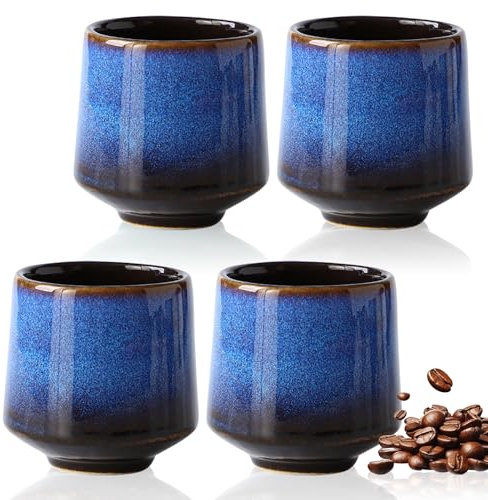 Set de Tasses à Cappuccino 4 Pièces,4 Tasses à Café de 220 ml - Sans Poignée,Tasses à café de Haute Qualité avec Boîte Cadeau,Tasses à Café en Céramique Faites à la Main