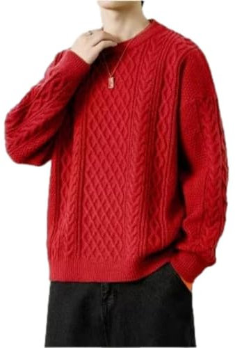 PANVER Sweater Herren Atmungsaktiv Weich Komfortabel Strickwaren Jugend Temperament Trend LangarmSweater Casual Mode Warm KnitSweater G-Red XXL
