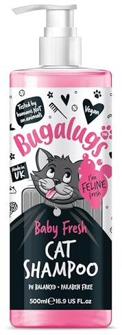 Bugalugs Cat Shampoo Baby Fresh - Cleansing, nourishing and conditioning for all cat hair.. For all cats and kittens. grooming (500ml Shampoo)