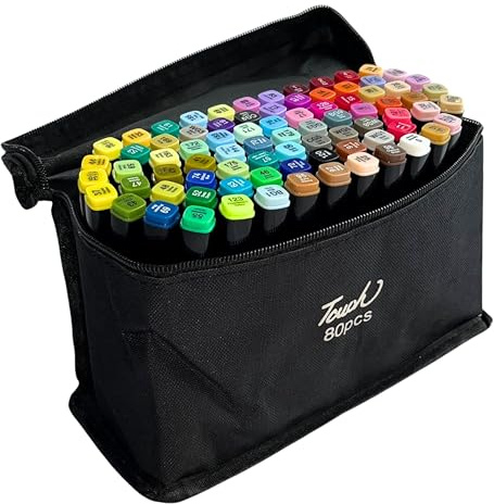 80-Color Alcohol Markers Set – Dual Tip (Chisel & Fine) with Colorless Blender – Artist Colouring Pens for Adults, Sketching, Illustration & Calligraphy – Comes in Nylon Bag