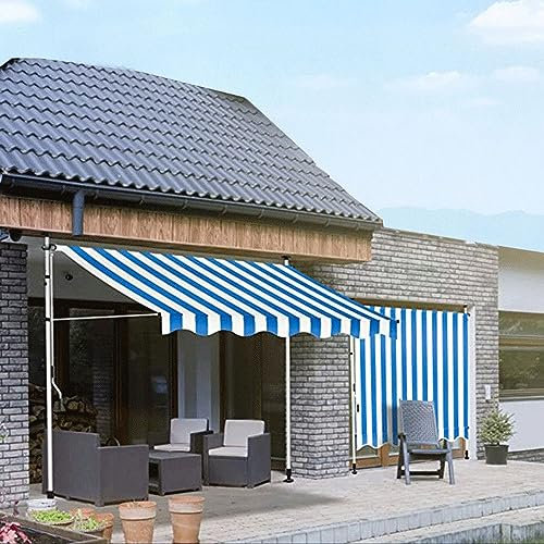 CMOLVUR Teleskop-Markise für Terrasse, verstellbar, wasserdicht, mit Handkurbel, freistehender Sonnenschutz für Pavillon, Balkon, Unterstand, Blau, 3 m x 1,2 m