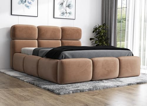A&J MöbelLand Polsterbett 90x200 mit Matratze, Bettkasten und Lattenrost – MAROKO, Bett mit Stauraum in Braun