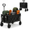 Voyager 100L Heavy Duty Festival Trolley on Wheels, Collapsible Beach Wagon, Portable Camping Cart with Adjustable Handle, Foldable Outdoor Trolley, 80kg Capacity with Drink Holder, Black