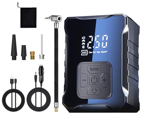 Tyre Inflator Cordless Compressor,Battery Air Compressor Car Pump,Digital Pump,Portable Accessories for Men,Preset Pressure Auto Shutoff,Electric Tyres,Bicycles,Other Inflatables(Color:Black)